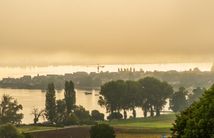 Blick vom jetzigen Standort des Pavillons in den Herbstnebel am Morgen Richtung Ermatingen